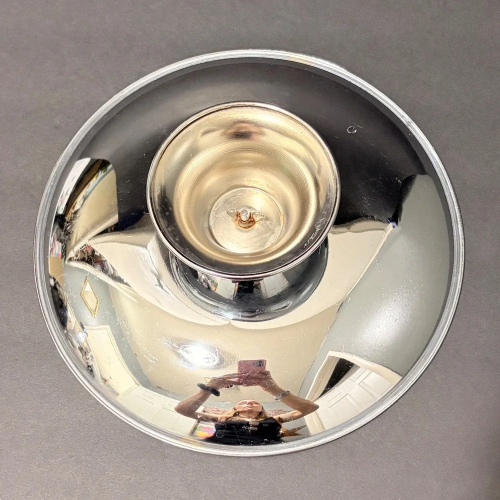 Vtg Mid Century Modern Atomic Starburst Chrome Pedestal Cake Stand Silverplate